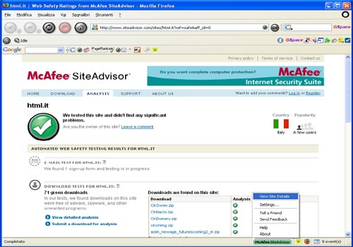 McAfee SiteAdvisor for Firefox