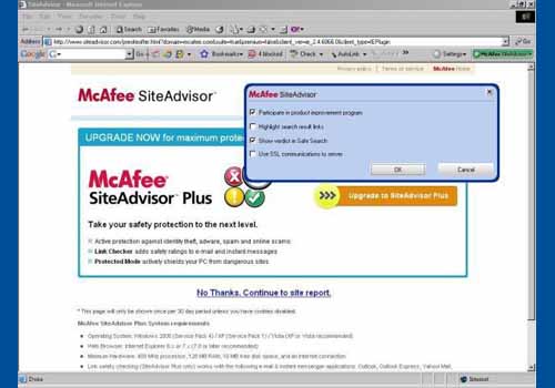 McAfee SiteAdvisor for Internet Explorer