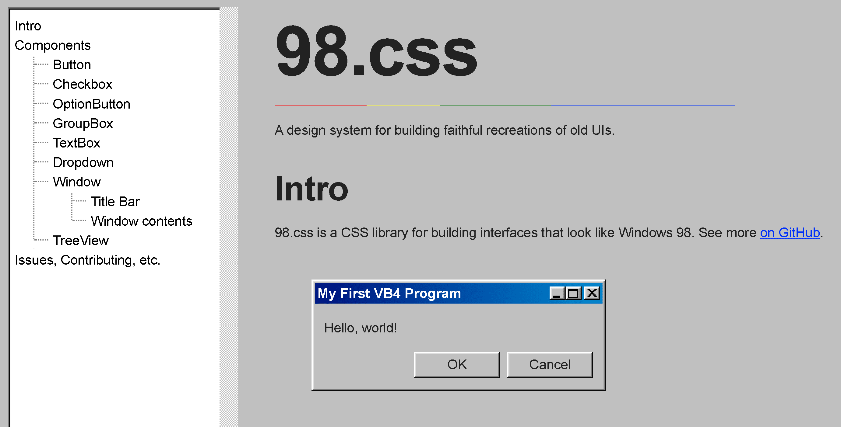 98.css, libreria CSS per tornare a Windows 98