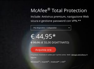 Un anno di protezione ad un prezzo incredibile con McAfee Total Protection