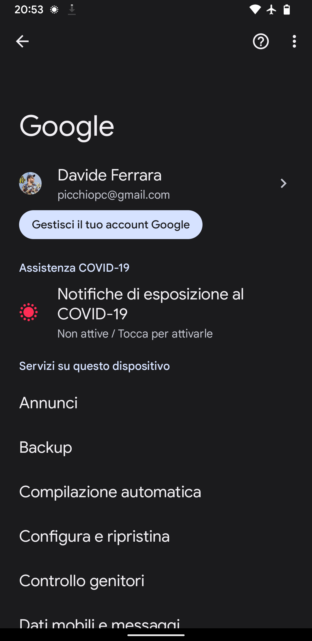 Google Impostazioni Android
