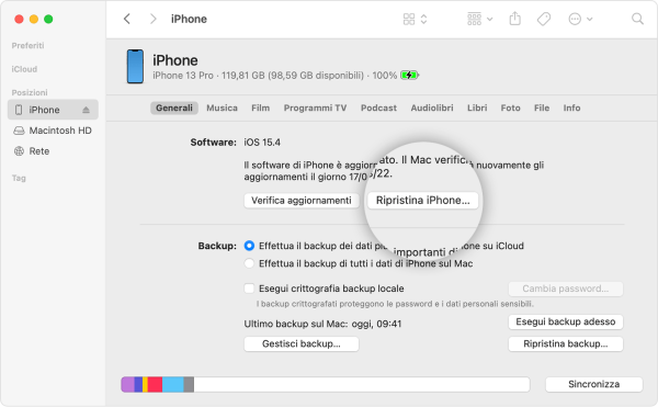 Ripristina iPhone da MacOS