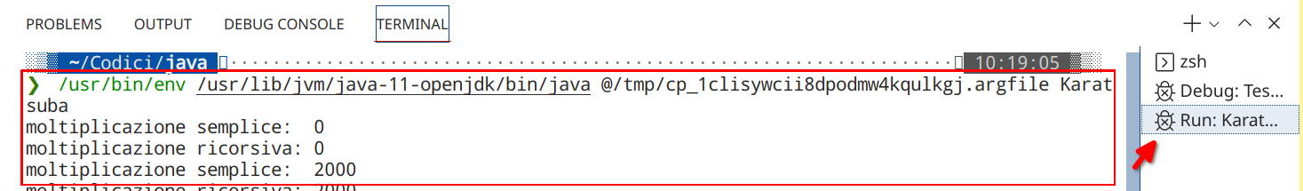 Esempio esecuzione programma Java su terminale
