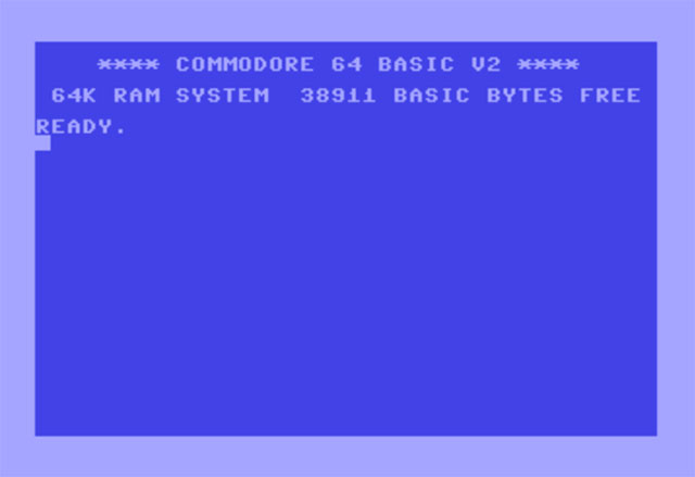 La schermata iniziale, mostrata all'accensione del Commodore 64