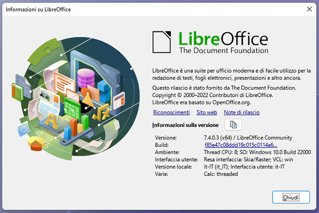 LibreOffice 7.4 in esecuzione su Windows