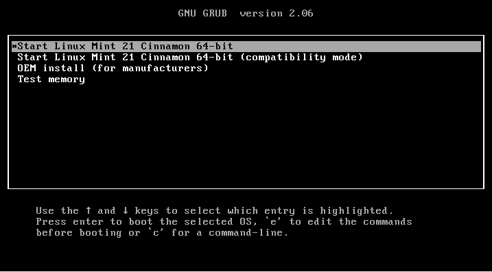 boot menu linux mint