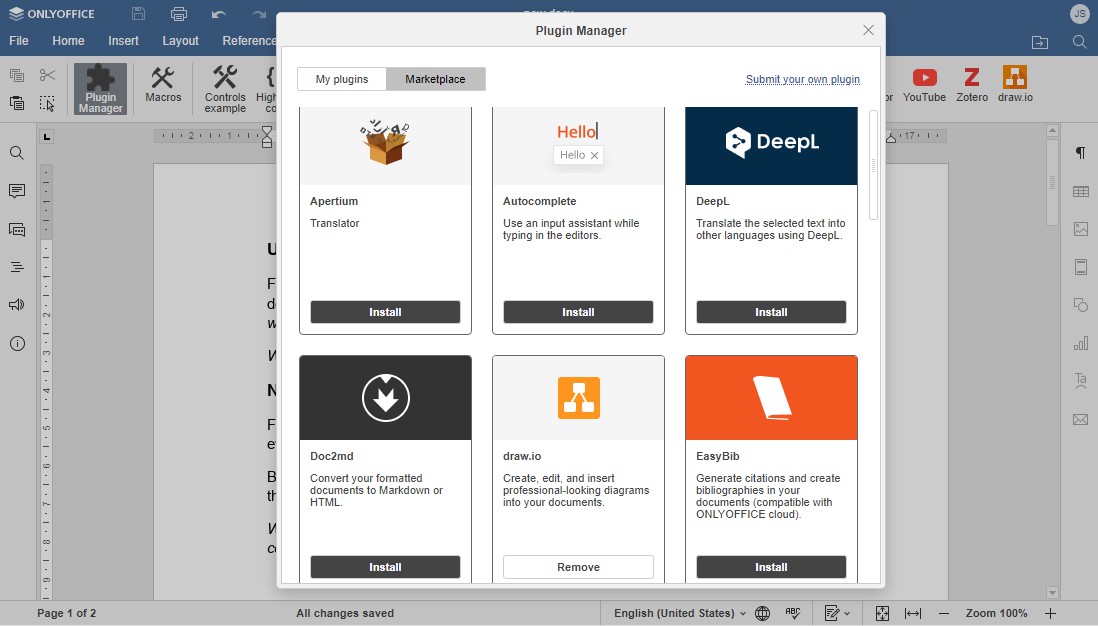 Plugin Manager di OnlyOffice
