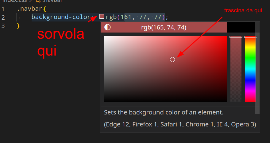 Color chooser visual studio code