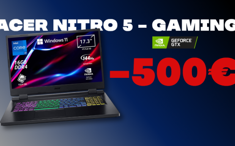 Acer Nitro 5 con Core i7 e GeForce RTX 3060: SCONTO SHOCK di 500€ su Amazon