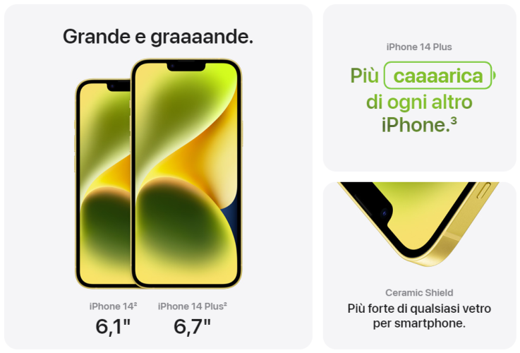 iPhone 14 e 14 Plus in Giallo - Apple - Panoramica