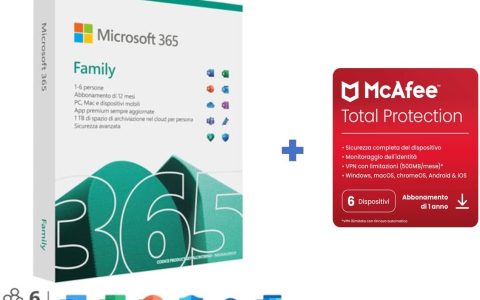 Microsoft 365 Family + McAfee Total Protection: ENORME SCONTO su Amazon