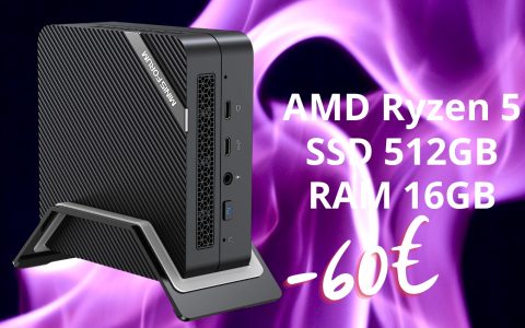 Mini PC con AMD Ryzen 5, SSD da 512GB e 16GB di RAM (-60€)