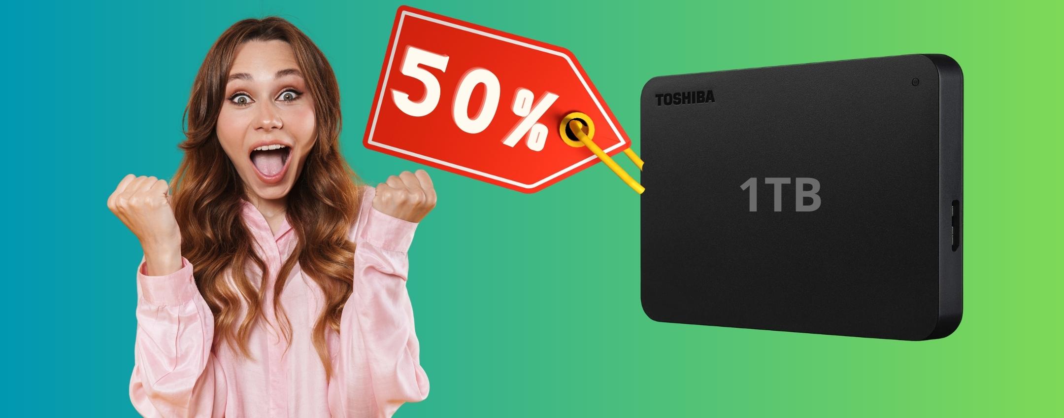 Toshiba: hard disk portatile da 1TB a 39€ su  (-50%)