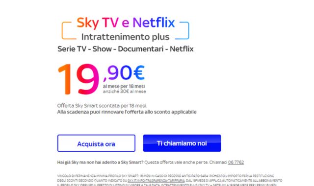 Offerta Sky TV e Netflix 19 euro
