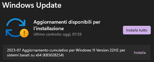 L'aggiornamento cumulativo opzionale KB5028254 per Windows 11