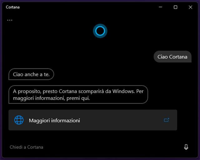 L'applicazione di Cortana su Windows 11 avvisa dell'ormai imminente addio