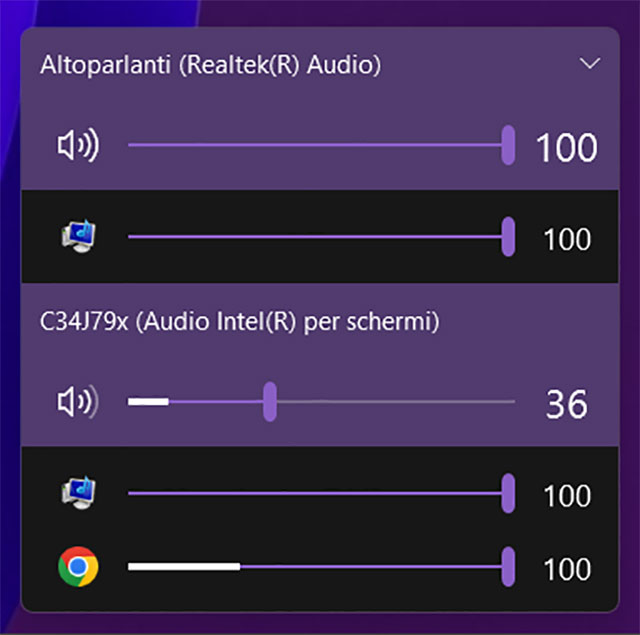 Uno screenshot per l'interfaccia dell'utility EarTrumpet