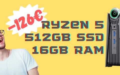 Mini PC verticale con Ryzen 5, 16GB di RAM e SSD da 512GB (-126€)