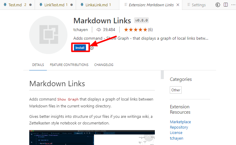 Pagina installazione Markdown Link per i grafi