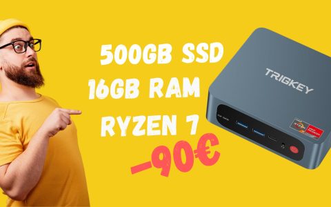 Mini PC BESTIALE con Ryzen 7, 16GB RAM e 500GB SSD (-90€)
