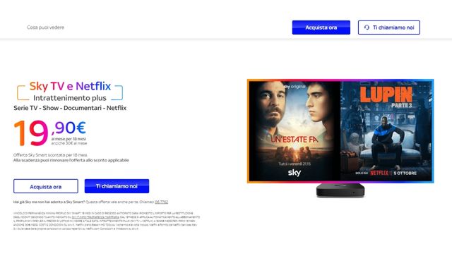 Sky TV e Netflix offerta 19 euro sconto