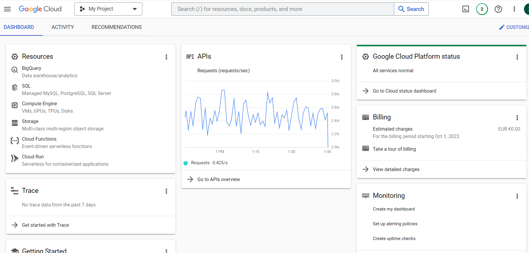 Figura 1. Console di gestione delle risorse di GCP