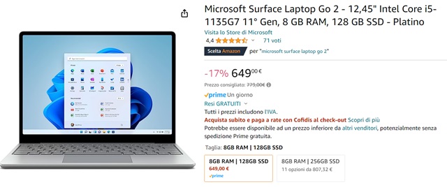 microsoft surface laptop go 2 649 euro