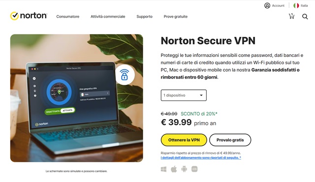 norton secure vpn 20 per cento di sconto