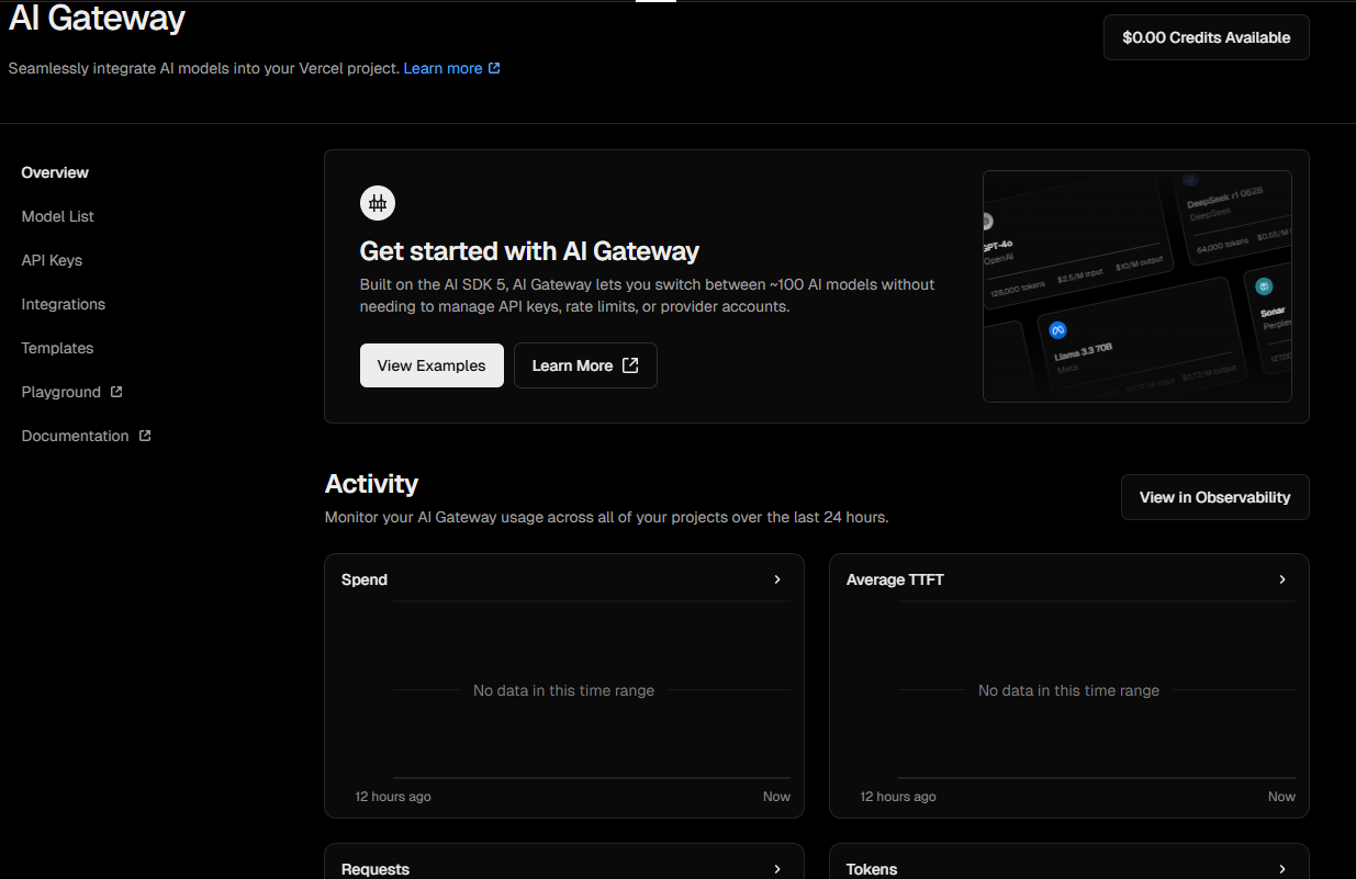 Dashboard di AI Gateway
